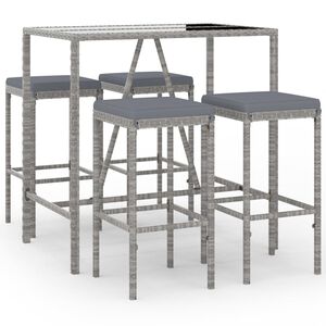 vidaXL 5 Piece Garden Bar Set with Cushions Grey Poly Rattan