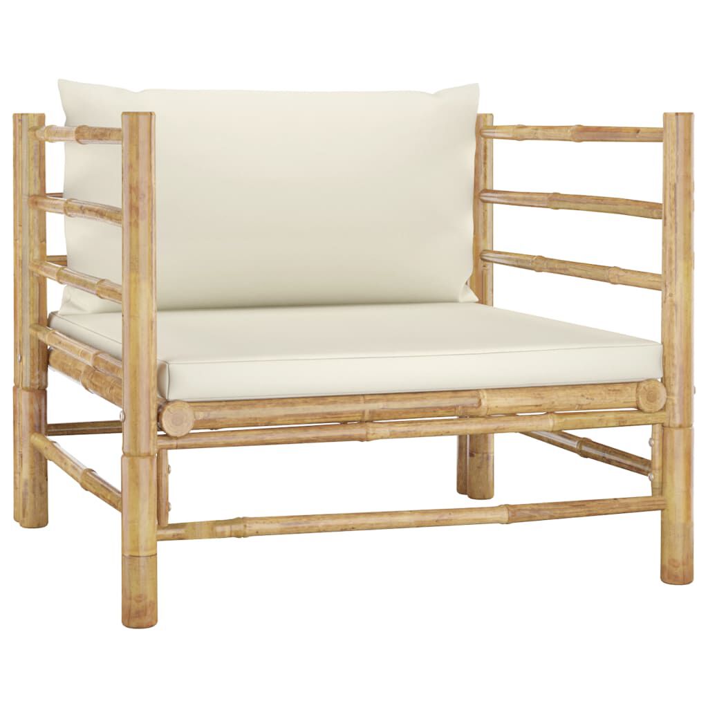 vidaXL 7 Piece Garden Lounge Set with Cream White Cushions Bamboo