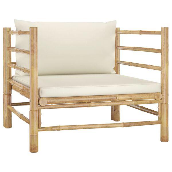 vidaXL 7 Piece Garden Lounge Set with Cream White Cushions Bamboo