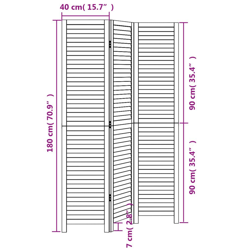 vidaXL Room Divider 3 Panels Black Solid Wood Paulownia