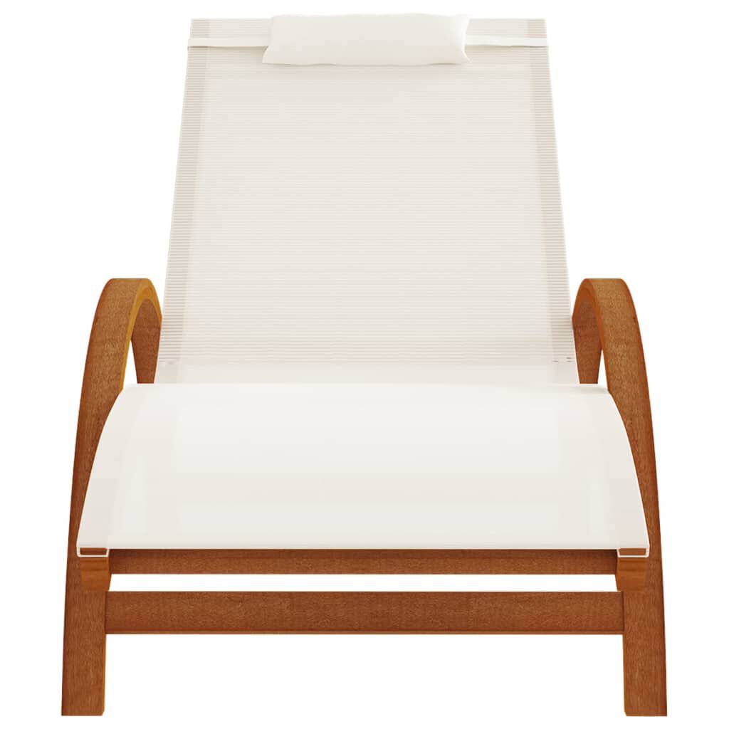 vidaXL Sun Lounger with Pillow White Textilene and Solid Wood Poplar