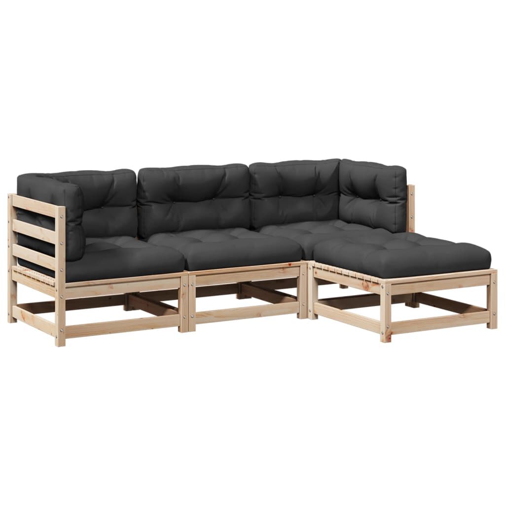 vidaXL 4 Piece Garden Sofa Set with Cushions Solid Wood Pine