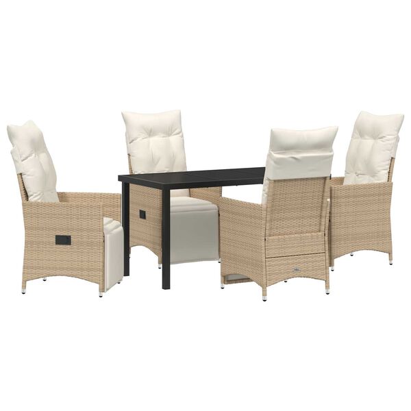 vidaXL Garden Dining Set with Cushion 5 pcs Beige Poly Rattan
