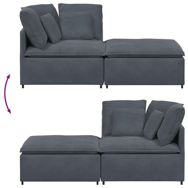 vidaXL Modular Sofa with Footstool&Cushions Velvet Dark Grey