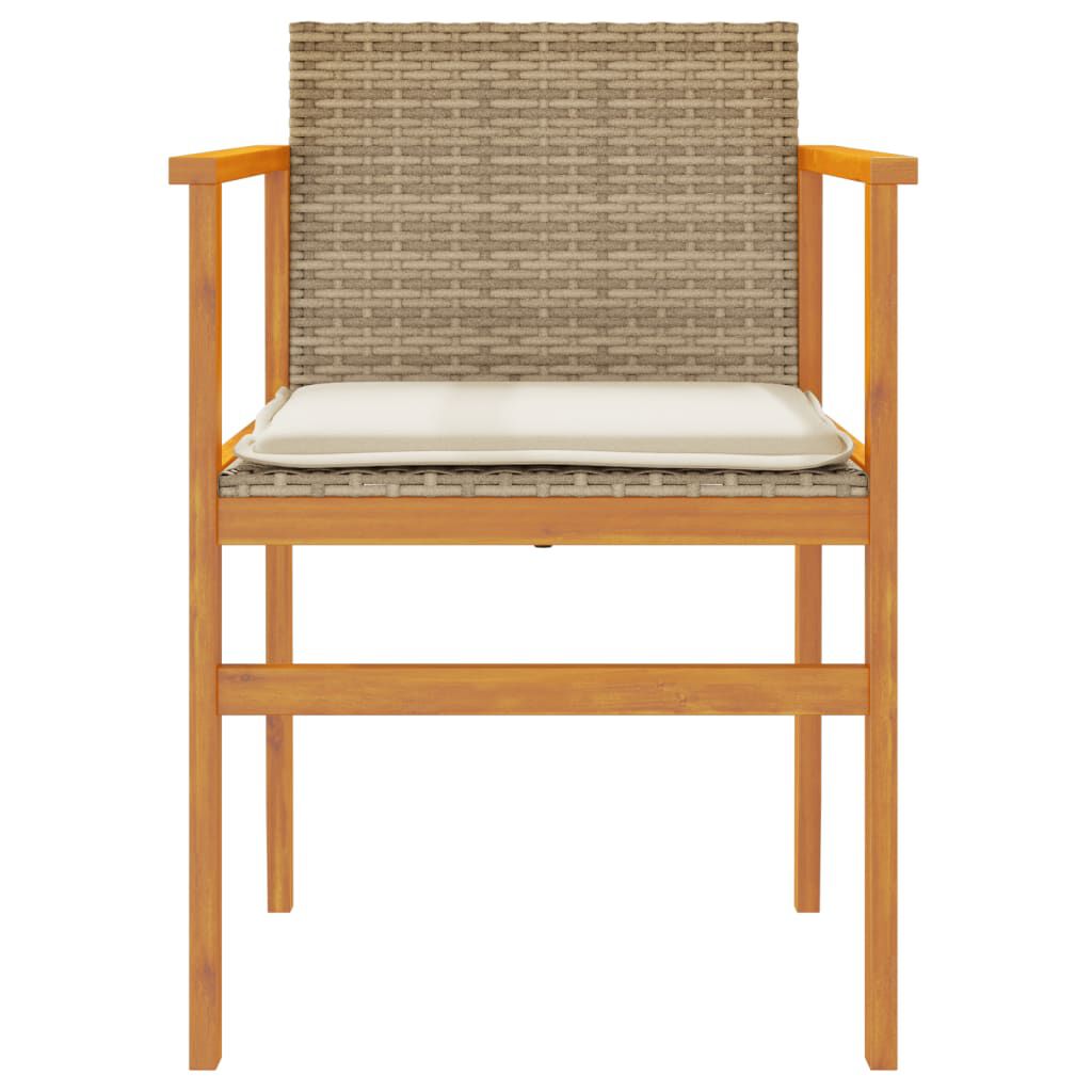 vidaXL Garden Chairs with Cushions 2 pcs Beige Poly Rattan&Solid Wood