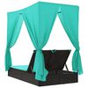 vidaXL Double Sun Lounger with Roof and Curtains Black Poly Rattan