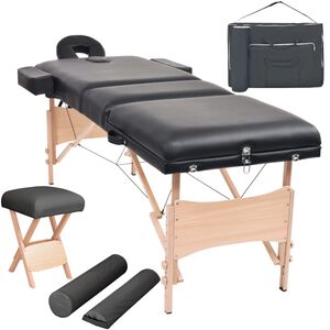 vidaXL 3-Zone Folding Massage Table and Stool Set 10 cm Thick Black