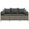 vidaXL Garden Sofa with Cushions 3-Seater Grey Poly Rattan