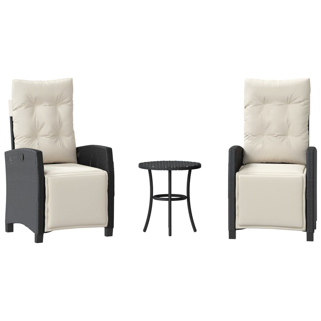 vidaXL 3 Piece Bistro Set with Cushions Black Poly Rattan