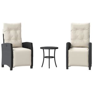 vidaXL 3 Piece Bistro Set with Cushions Black Poly Rattan