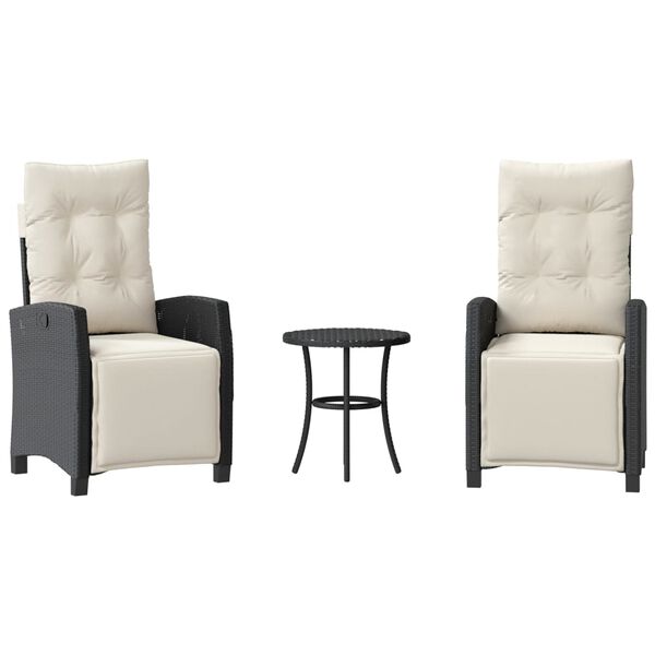 vidaXL 3 Piece Bistro Set with Cushions Black Poly Rattan
