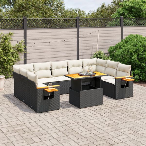 vidaXL 10 Piece Garden Sofa Set with Cushions Black Poly Rattan
