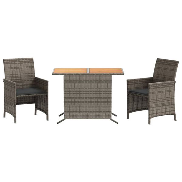 vidaXL 3 Piece Bistro Set with Cushions Grey Poly Rattan