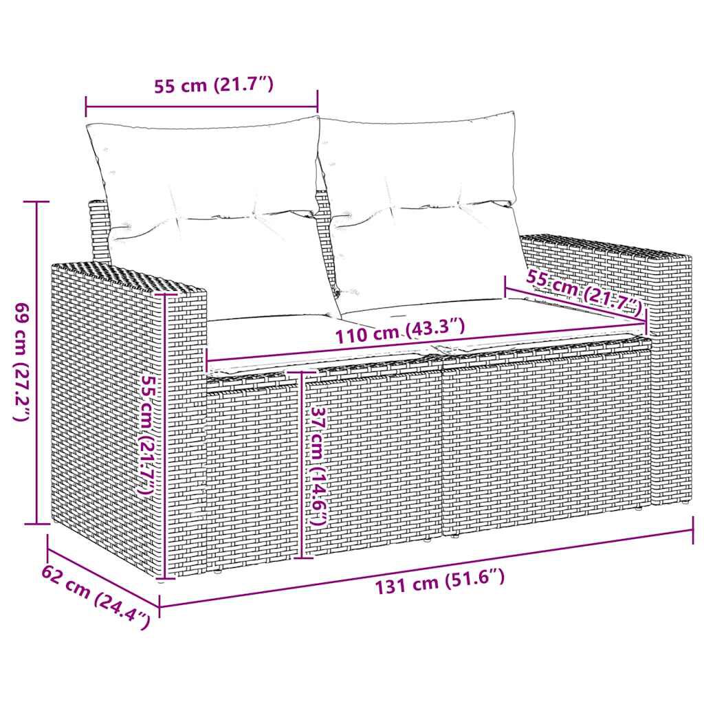 vidaXL Garden Sofa with Cushions 2-Seater Beige Poly Rattan