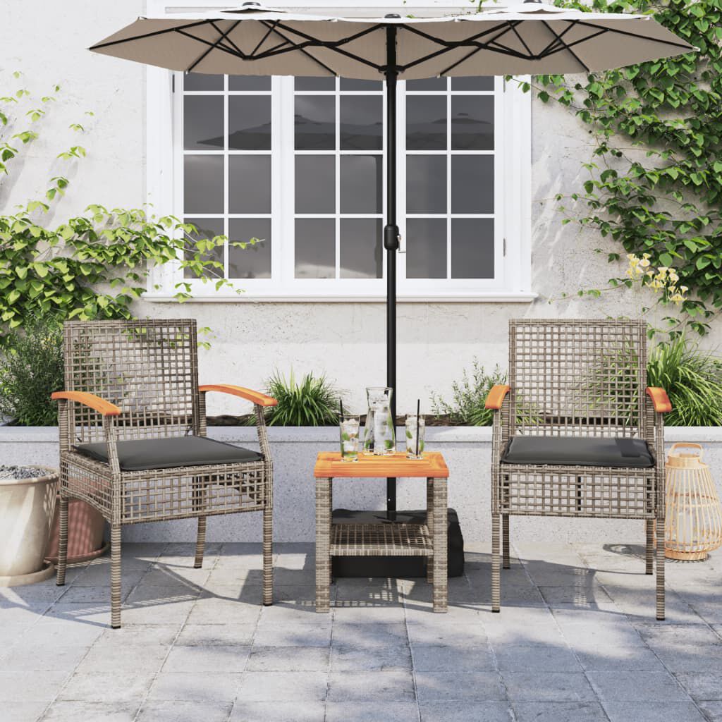 vidaXL Garden Chairs with Cushions 2 pcs Grey Poly Rattan Acacia Wood