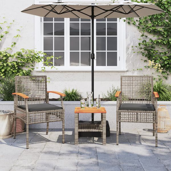 vidaXL Garden Chairs with Cushions 2 pcs Grey Poly Rattan Acacia Wood