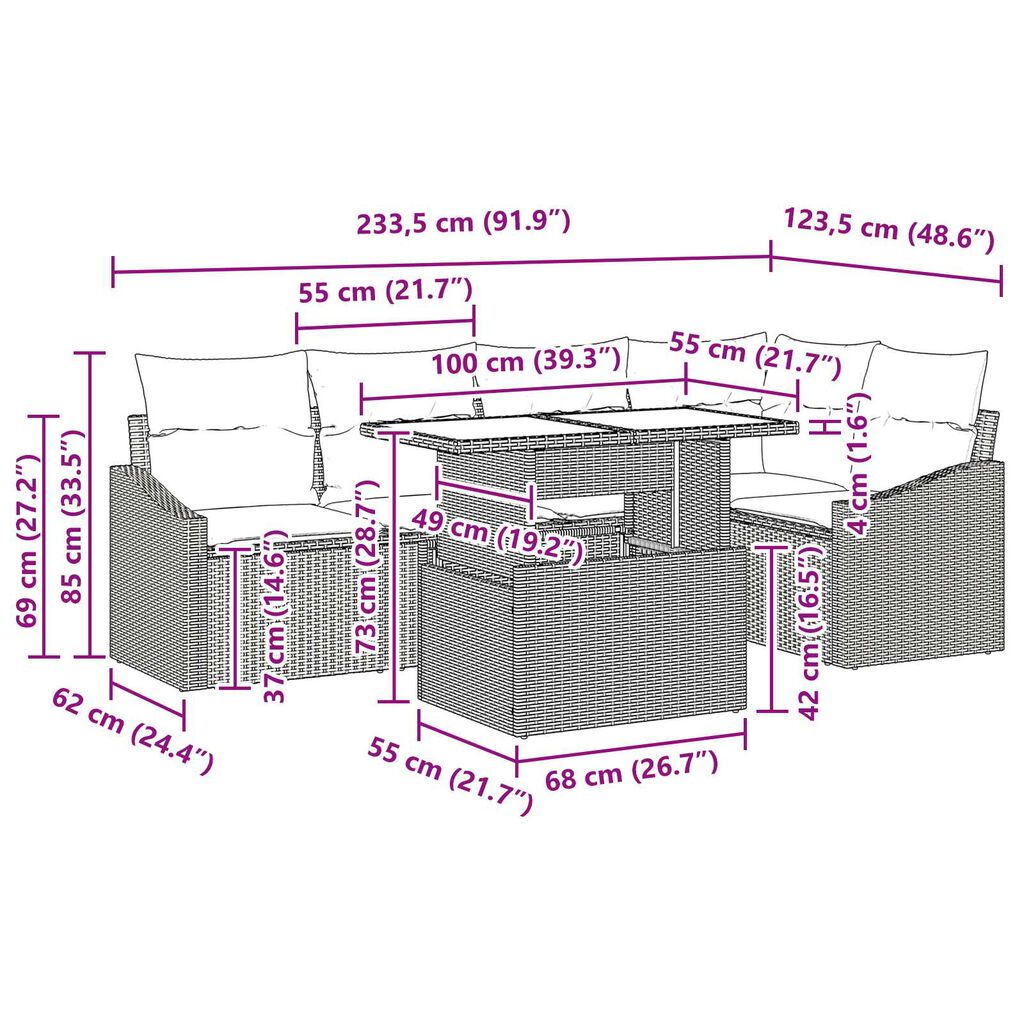 vidaXL 6 Piece Garden Sofa Set with Cushions Black Poly Rattan