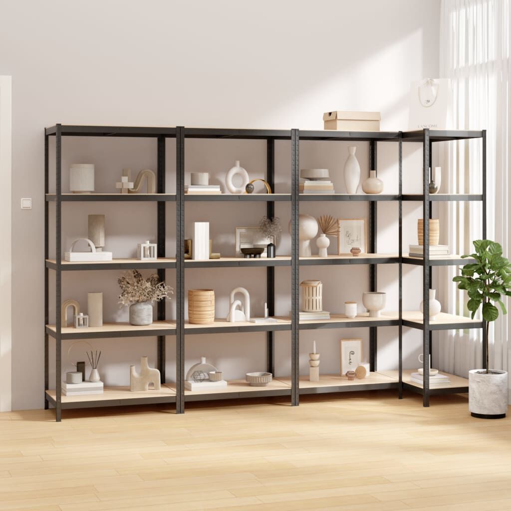 vidaXL 5-Layer Shelves 4 pcs Anthracite Steel&Engineered Wood