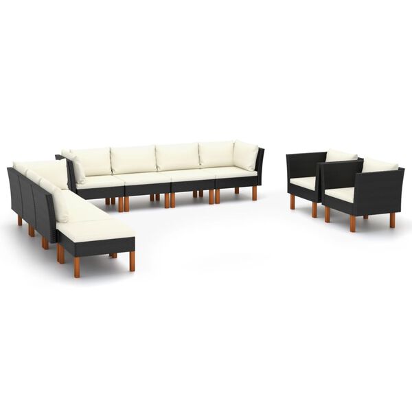 vidaXL 10 Piece Garden Lounge Set Poly Rattan and Eucalyptus Wood Black