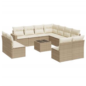 vidaXL 12 Piece Garden Sofa Set with Cushions Beige Poly Rattan