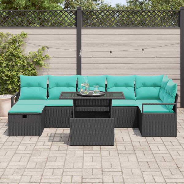 vidaXL 8 Piece Garden Sofa Set with Cushions Black Poly Rattan