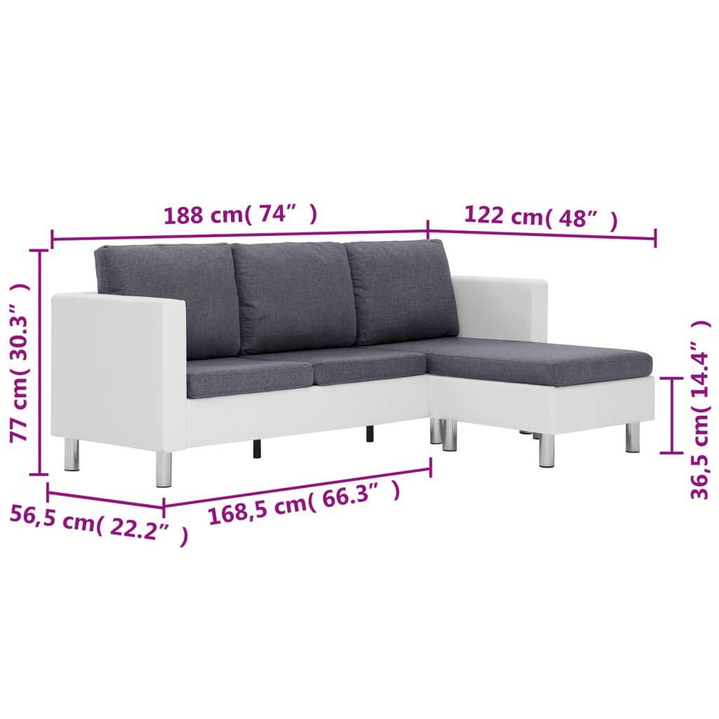 vidaXL 3-Seater Sofa with Cushions White Faux Leather