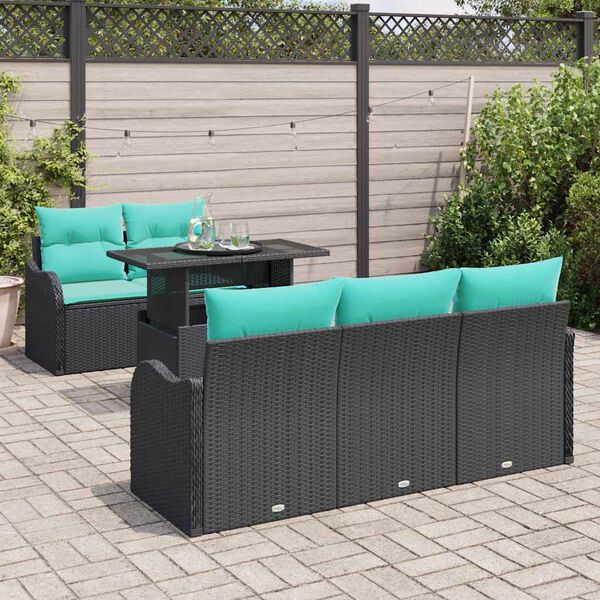 vidaXL Garden Sofa Set with Cushion 6 pcs Black Poly Rattan
