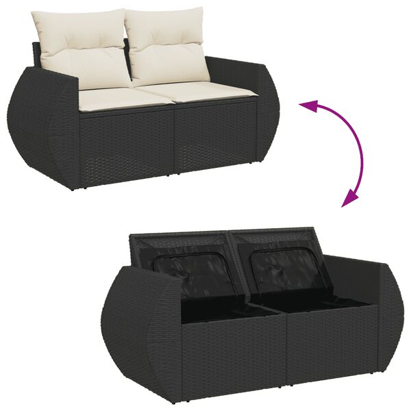 vidaXL 9 Piece Garden Sofa Set with Cushions Black Poly Rattan