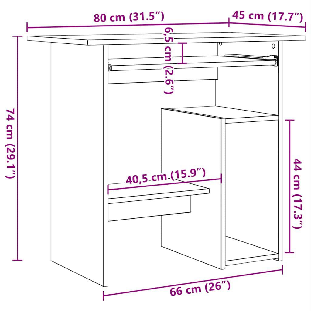 vidaXL Desk Grey 80x45x74 cm Engineered Wood
