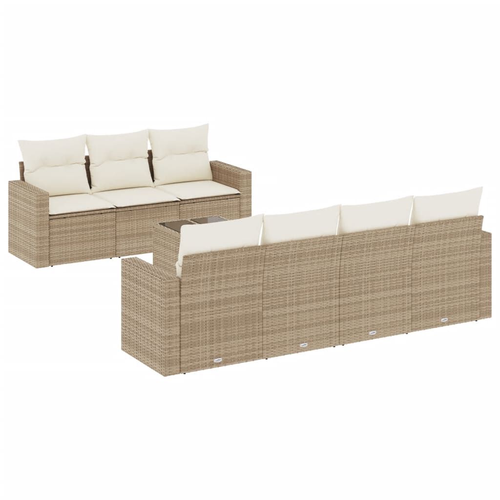 vidaXL 8 Piece Garden Sofa Set with Cushions Beige Poly Rattan