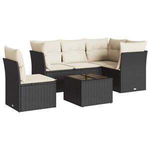 vidaXL 6 Piece Garden Sofa Set with Cushions Black Poly Rattan
