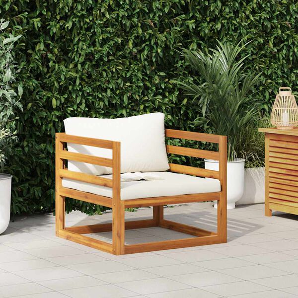 vidaXL Garden Chair with Cream Cushions Solid Acacia Wood