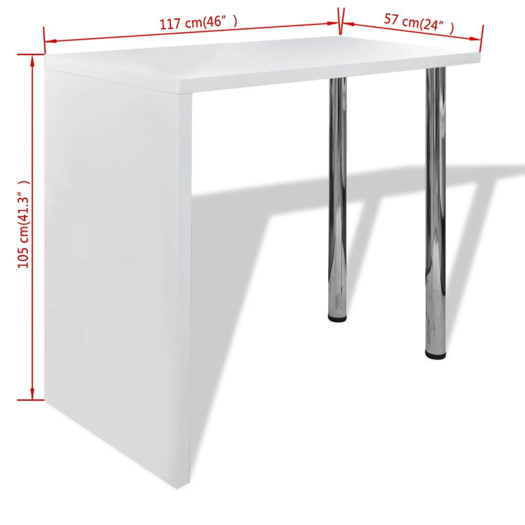 vidaXL Bar Table MDF with 2 Steel Legs High Gloss White