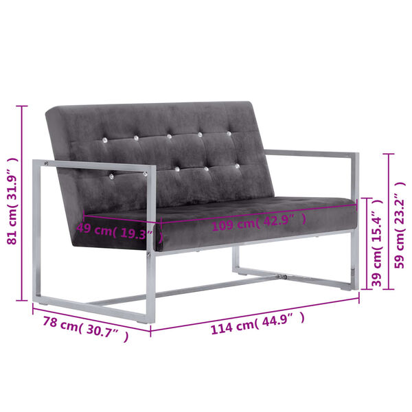 vidaXL 2-Seater Sofa with Armrests Dark grey Chrome and Velvet
