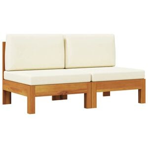 vidaXL Middle Sofas 2 pcs with Cream White Cushions Solid Acacia Wood