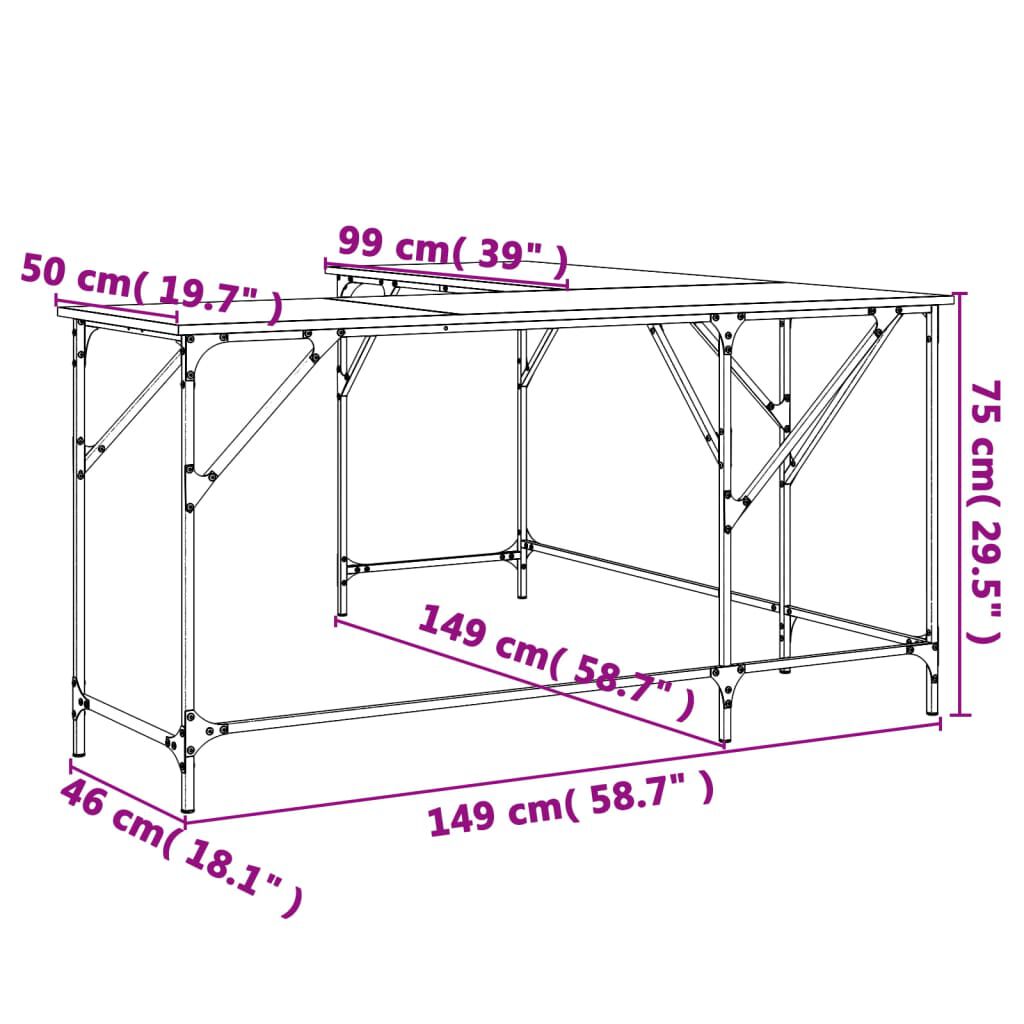 vidaXL Desk Black 149x149x75 cm Engineered Wood