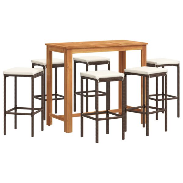 vidaXL 7 Piece Garden Bar Set Brown Solid Wood Acacia and Poly Rattan