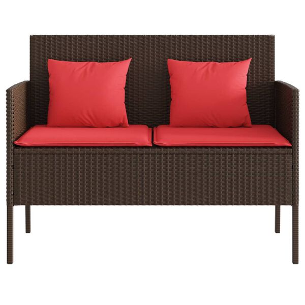 vidaXL Garden Bench with Cushions Brown Poly Rattan