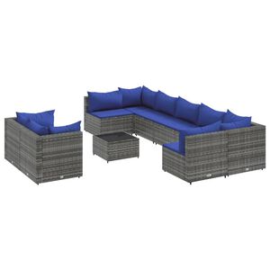 vidaXL 10 Piece Garden Sofa Set with Cushions Grey Poly Rattan