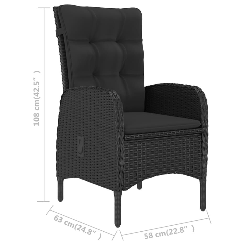 vidaXL 3 Piece Garden Bistro Set Poly Rattan and Glass Black