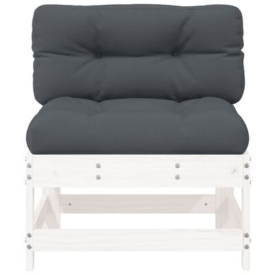 vidaXL Middle Sofa with Cushions White Solid Wood Pine
