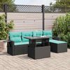 vidaXL 6 Piece Garden Sofa Set with Cushions Black Poly Rattan Acacia