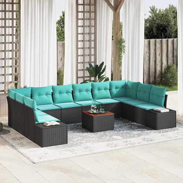 vidaXL Garden Sofa Set with Cushion 11 pcs Black Poly rattan