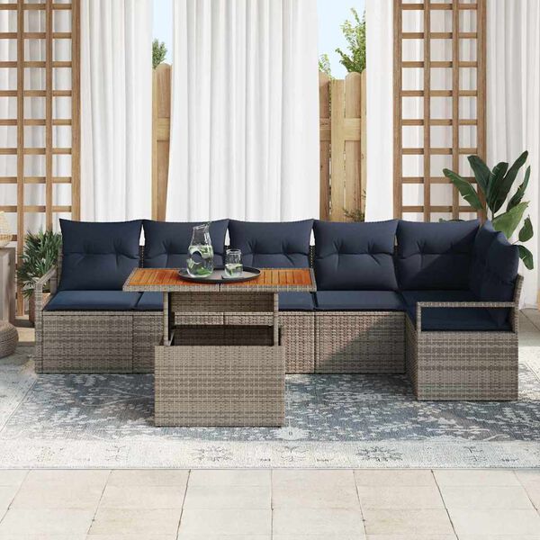 vidaXL Garden Dining Set with Cushion 7 pcs Grey and Navy