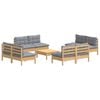 vidaXL 9 Piece Garden Lounge Set with Grey Cushions Pinewood