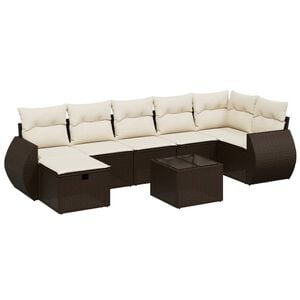 vidaXL 7 Piece Garden Sofa Set with Cushions Brown Poly Rattan