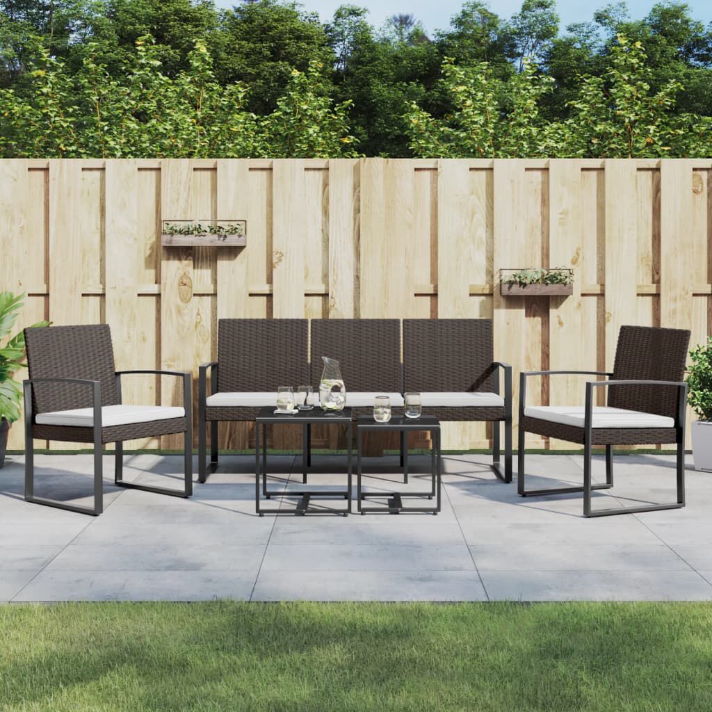 vidaXL 5 piece Garden Dining Set with Cushions Brown PP Rattan
