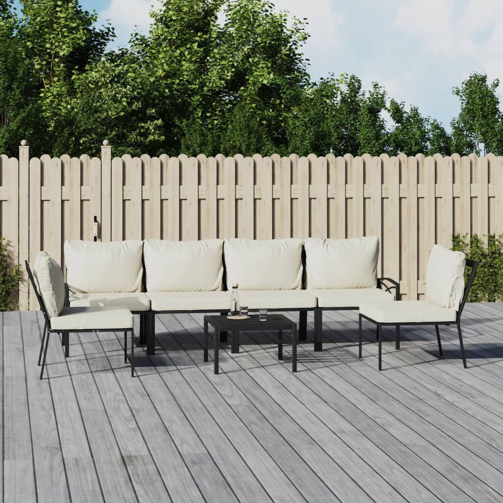 vidaXL 7 Piece Garden Lounge Set with Sand Cushions Steel