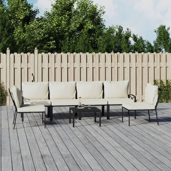 vidaXL 7 Piece Garden Lounge Set with Sand Cushions Steel