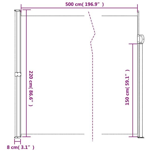 vidaXL Retractable Side Awning White 220x500 cm